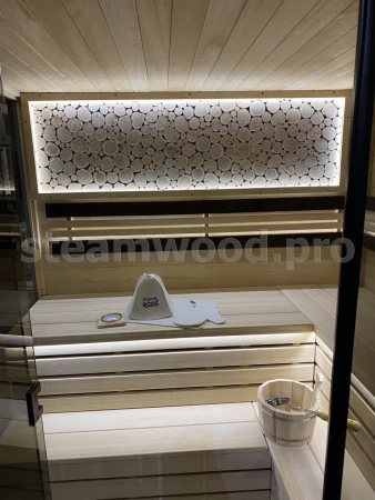 Четырехместная угловая финская сауна Luxury из кедра