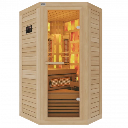 Одноместная угловая комбинированная соляная сауна Classic из кедра