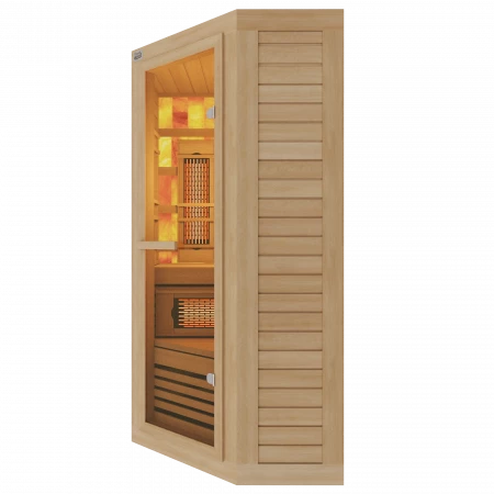 Одноместная угловая комбинированная соляная сауна Classic из кедра